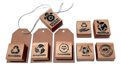 Set De Sellos De Goma Con Frases De Reusar Reducir Reciclar
