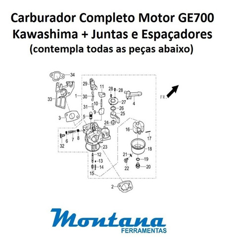 Carburador Completo Motor Kawashima Ge700 7hp + Juntas