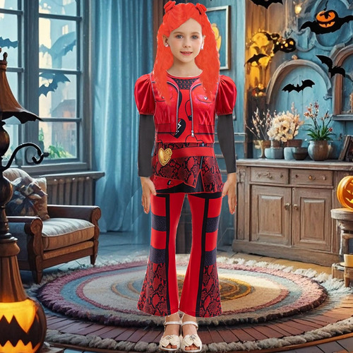 Zaisuifun Disfraz Rojo Para Niñas Rise Con Peluca, Trajes De