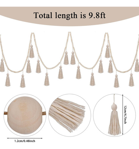 Guirnalda Bohemia De Madera Con Borlas De 3m Para Colgar En