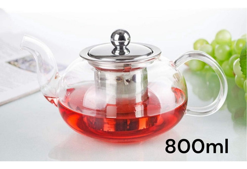 Tetera Vidrio 800ml Con Infusor Acero Inoxidable Tapa Veoquiero