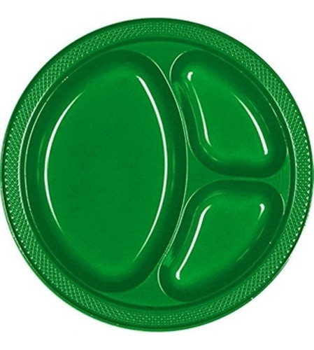 Plato Grande 3 Divisiones Verde Bandera 20pz Plástico Des Am