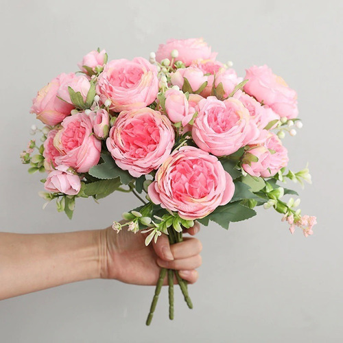 10 Ramo Flores Artificial Peonias Artificiales Flor Ramo Rosa