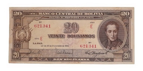 Billete Antiguo 20 Bolivianos De 1945  Pick - 140