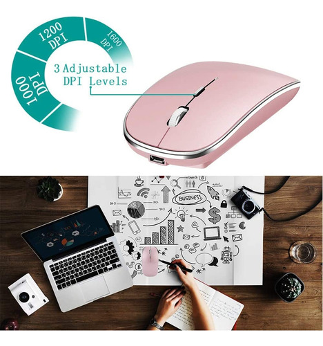 Mouse Inalámbrico, Ratón Inalámbrico Recargable Usb Y Tipo-c