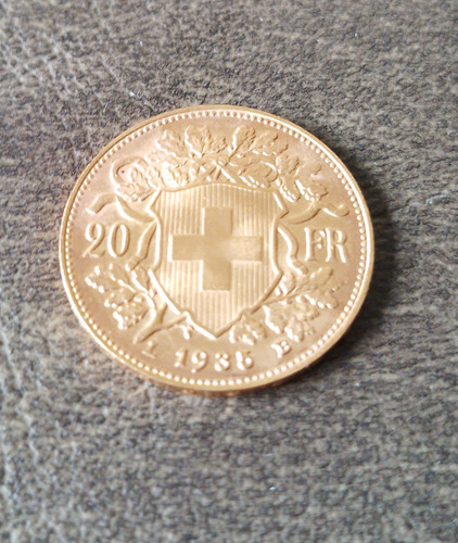Moneda Oro Suiza 20 Francos Suizos Helvetia 1935 (Usado)