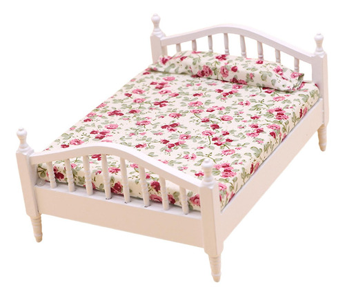 1/12 Casa De Muñecas Cama En Miniatura Diy Y Rosa
