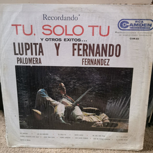 Disco Lp Lupita Palomera Y Fernando Fernandez-tu Solo Tu