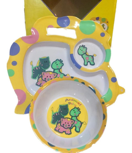 Set Melamina Infantil X5 Plato Taza Bowl Cubiertos Jretro