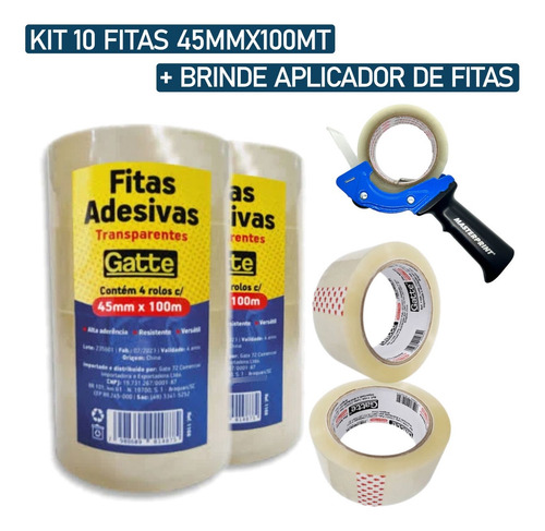 Fita Adesiva Durex Largo 45mmx100metros - Kit 10 Rl + Brinde