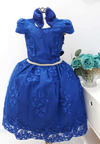 Vestido Infantil Juvenil Realeza Azul Royal