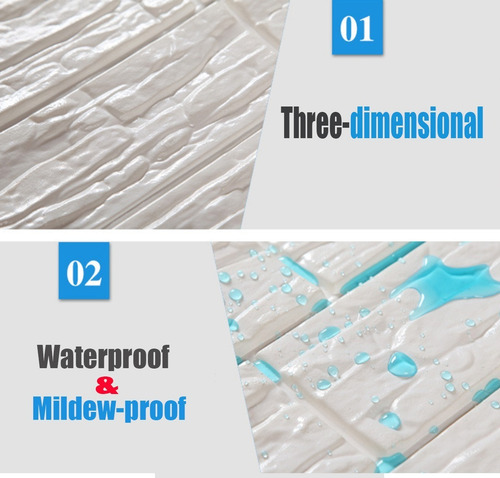 Imagen 6 de 7 de Placa Para Pared Autoadhesiva 3d Diseño Piedra Blanco