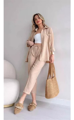 Conjunto Piezas Con Pantalones Harén Y Camisa Informal Mujer