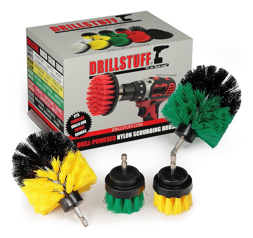 Cepillo Taladro 4 Piezas Amarillo Verde Multiusos Limpieza