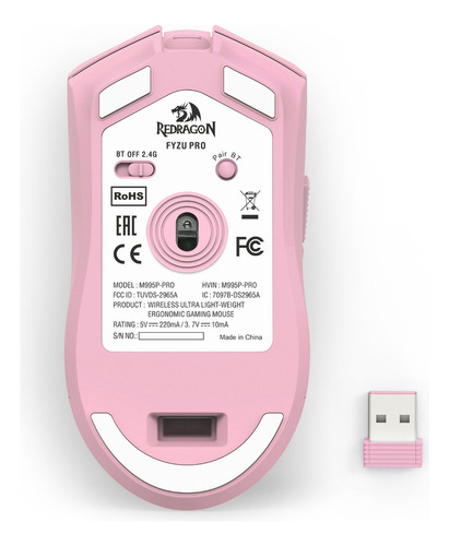 Mouse Gamer Redragon Fyzu Pro Wireless Rosa Rosa