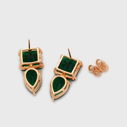 Modernos Aretes Para Dama C/ Swarovski Esmeralda Oro 18k Lam
