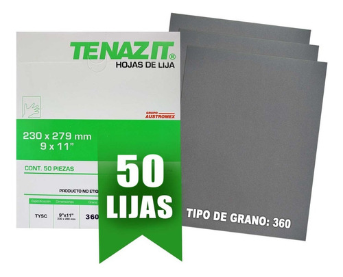 Hojas Lija De Agua Uso Manual Tenazit 2749 50pzs Grano 360