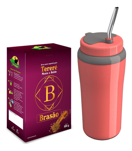 Copo Térmico Tereré 650ml Tampa Canudo Metálico + Erva Mate