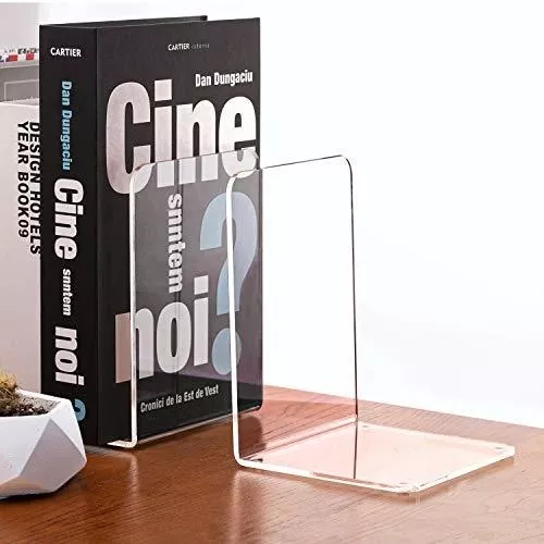Heavy Duty Book End 2 Pairs/4 Pieces, Large Non-Skid Bookend MaxGear Book Ends Clear Acrylic Bookends for Shelves Book Holder Stopper for Books/Movies/CDs/Video Games 7.3 x 5.5 x 5.1 in, 