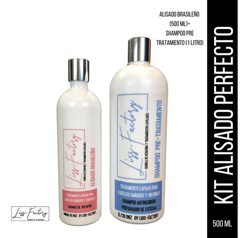 Kit Alisado Brasileño Liss-factory 500ml + Shampoo Pre 1 Lt