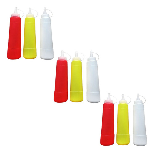 Kit 9un Bisnaga Maionese/catchup/mostarda 400ml Colorido Cor Amarelo Branco Vermelho