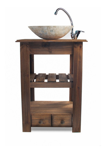 Imagen 7 de 10 de Set Completo Bacha Travertino Griferia Mueble 40cm Baño.
