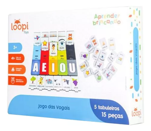 Jogo das Vogais - 15 peças com Desenhos e Nomes para Alfabetização - Loopi  Toys - Casa do Brinquedo® Melhores Preços e Entrega Rápida