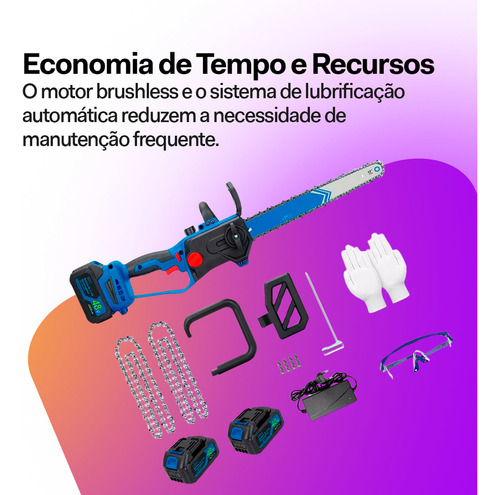 Kit Motosserra Elétrica Portátil Recarregável Com 2 Baterias 48v Brushless 12 polegadas 1200w Bivolt 110/220v + Maleta E Acessórios Exbom