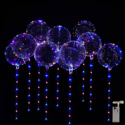 Globo Luz Led Juego 10 Transparente Bobo 20  Burbuja Helio