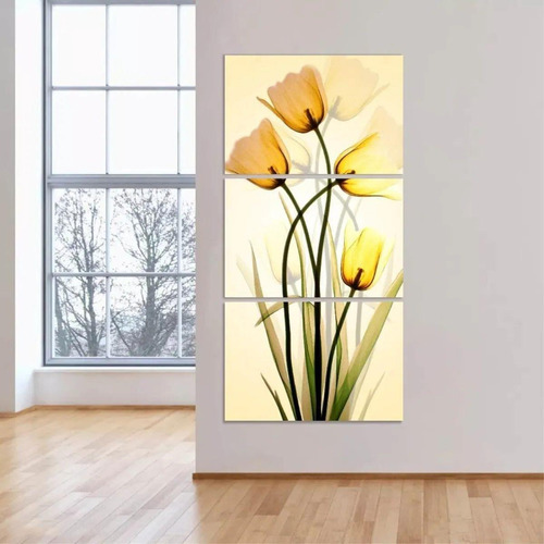Quadro Flores Tulipas Amarelas Design Interiores 60x120