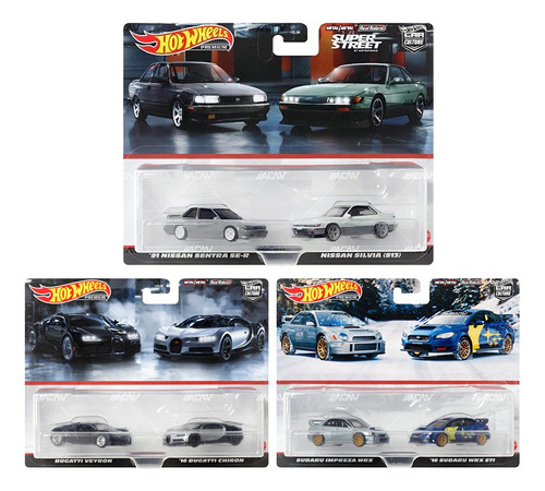 Hot Wheels 2 Pack Serie Letra K Bugatti, Nissan, Subaru 1/64