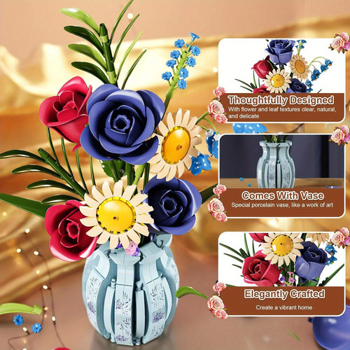 Juego De Bloques De Construcción Con Florero Y Rosas Y Giras