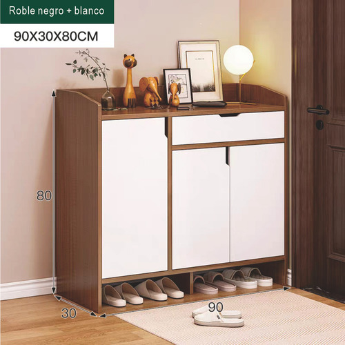 Zapatera De Madera Moderna Con 3 Puertas Y Cajón 90×30×80cm