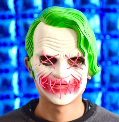 Imagen 1 de 3 de Mascara Guason Jocker Halloween Led Luz Neon