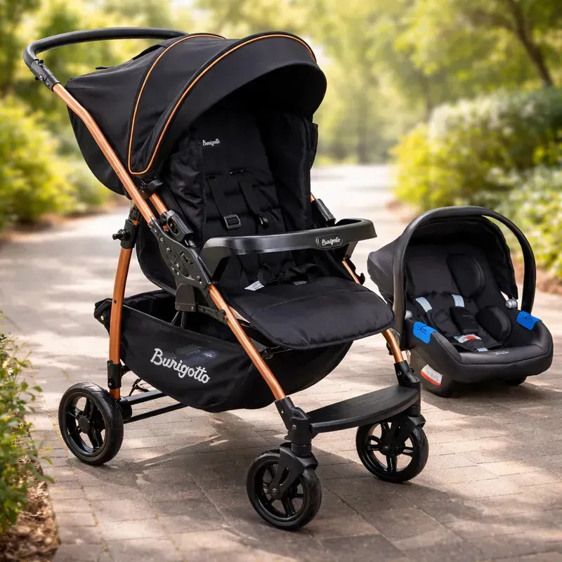 Burigotto Carrinho de Bebê com Bebê Conforto Rio K Preto e Cobre