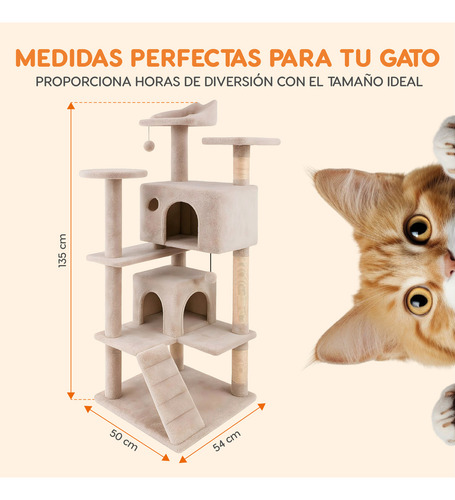 Casa Mueble Rascador Para Gato Multinivel Torre Poste Hamaca Color Beige 135cm