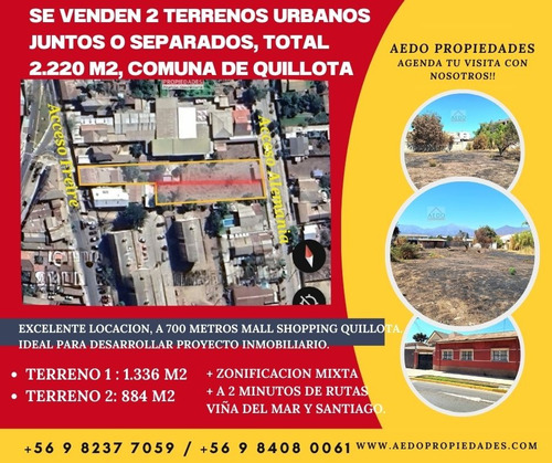 Se Venden 2 Terrenos En Área Urbana, Comuna De Quillota.