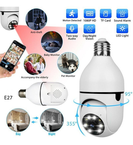 Imagem 3 de 7 de Kit 02 Cameras Ip Smart Wi-fi Visão Noturna Bocal E27