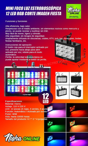 Foco Led Luz Estraboscópica 12 Led Rgb Corte Imagen Fiesta