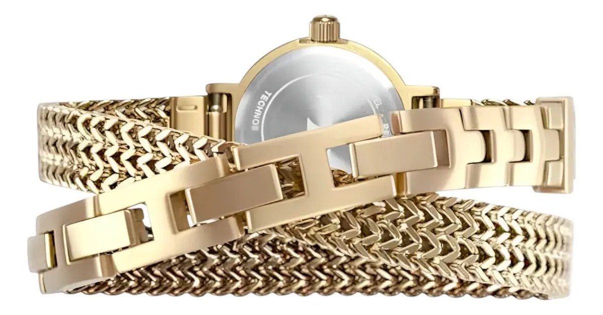 Rel&oacute;gio Technos Feminino Elegance Mini Dourado Cor do fundo Preto 4