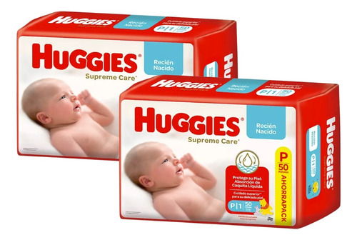 2 Pañales Huggies Supreme Care Pequeño (p) 50 Unidades Rojo