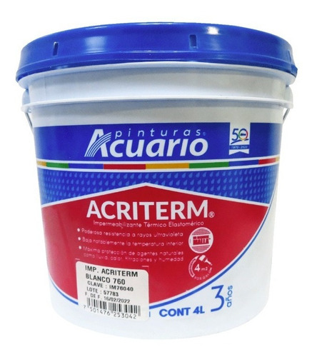 Impermeabilizante 3 Años 3.8 Lt Blanco Acri Acuario Im76040