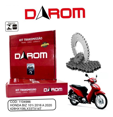 Kit Transmissão Relação Darom Honda Biz 101i 2016 A 2020