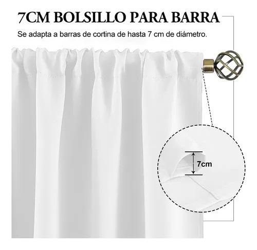 NANWEI Cortinas Blackout con bolsillo para varilla para recamara sala Premium 270X215cm 2 Paneles Aislamiento térmico y Reducción de ruido Tela impermeable Blanco