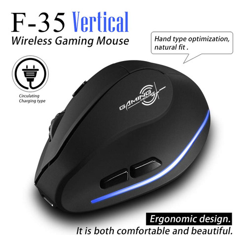 Mouse Sem Fio Zelotes Vertical Recarregável 2400 Dpi