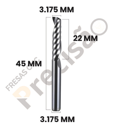 Fresa 1 Corte Downcut - 3.175mm X 22mm