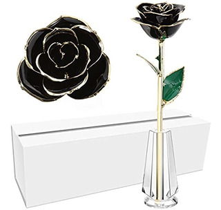 Regalo De Rosa Real Escultura De Aliverose Gold Black Rose 