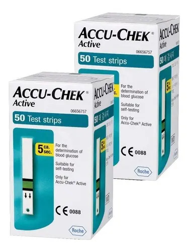 Kit 100 Tiras de Teste Glicose Accu-Chek Active Verde-Limão