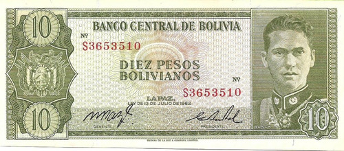 Bolivia. 10 Bolivianos. 1962. Pick 154. Unc S/c (Usado)