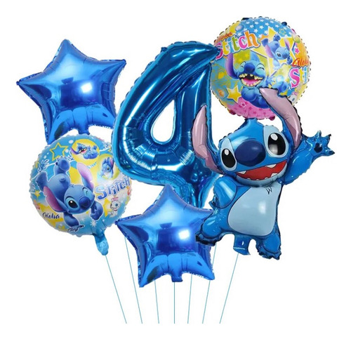 Set 6 Globos Metálicos Stitch Decoración Cumpleaños